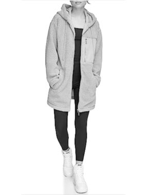 DKNY Women's Performance Sherpa Longline Full-Zip Cream /BiegeJacket Size S